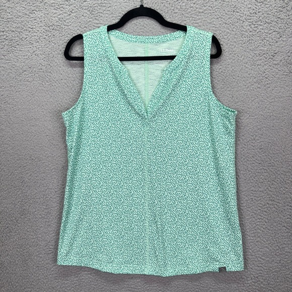 L.L. Bean Tops - LL Bean Tank Top Womens L Green Geometric Print Sleeveless Split V-Neck Outdoor